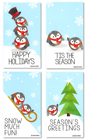 Wallet-Sized Penguin Christmas Holiday Tags with Mini Envelopes (24 Pcs) 