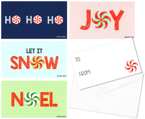 Wallet-Sized Peppermint Candy Themed Christmas Holiday Tags with Mini Envelopes (24 Pcs) 