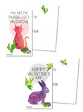 Mini Cat Dog Rabbit Fish Valentines (Set of 24, Wallet-Sized Cards) for Valentine's Day 