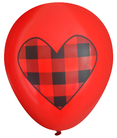 Latex Party Balloons by Nerdy Words, Buffalo Plaid Heart, Red