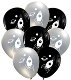 Latex Party Balloons with rocket ship for space astronaut Mars moon mission launch parties