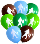Latex Party Balloons with Sasquatch Symbol for Wildnerness Parties in Blue and Silver