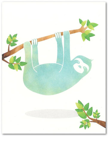 Hanging Sloth All Occasion Blank Note Card - Size 4.25" X 5.5"  (1 Card)