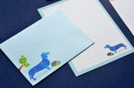 Stationery Box Set (55 Pcs) Including Writing Paper Envelopes Postcards Sticky Note Pad Pen and Stickers Featuring Cat Dog Flamingo Llama Sloth and Peacock Stationary 