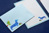 Stationery Box Set (55 Pcs) Including Writing Paper Envelopes Postcards Sticky Note Pad Pen and Stickers Featuring Cat Dog Flamingo Llama Sloth and Peacock Stationary 