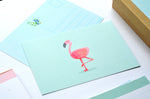 Stationery Box Set (55 Pcs) Including Writing Paper Envelopes Postcards Sticky Note Pad Pen and Stickers Featuring Cat Dog Flamingo Llama Sloth and Peacock Stationary 