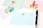 Stationery Box Set (55 Pcs) Including Writing Paper Envelopes Postcards Sticky Note Pad Pen and Stickers Featuring Cat Dog Flamingo Llama Sloth and Peacock Stationary 