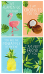 Mini Tropical Flamingo Pineapple Palm Leaf Coconut Valentines (Set of 24, Wallet-Sized Cards) for Valentine's Day 