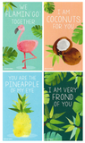 Mini Tropical Flamingo Pineapple Palm Leaf Coconut Valentines (Set of 24, Wallet-Sized Cards) for Valentine's Day 