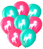 Latex Party Balloons with unicorn in pink and aqua