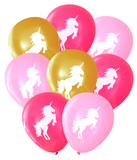 Latex Party Balloons with unicorn in pink and gold