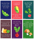 Mini Vegetable Valentines (Set of 24, Wallet-Sized) Cards for Valentine's Day 