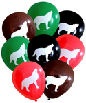 Latex Party Balloons with wolf for woodland wilderness mascot football parties red black green brown