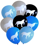 Latex Party Balloons with wolf for woodland wilderness mascot football parties black silver blue