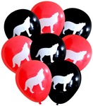 Latex Party Balloons with wolf for woodland wilderness mascot football parties red and black