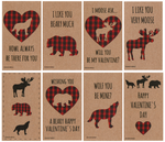 Buffalo Plaid Woodland Animal Valentines (Set of 24 Wallet-Sized Cards) for Valentine's Day 