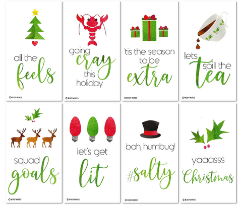 24 Funny Holiday Tags for Millennials (Wallet-Sized Cards) Plus Envelopes – Yaaasss Christmas, Let’s Get Lit, All The Feels, Squad Goals, Going Cray, Spill The Tea, Be Extra, Salty 