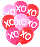 Latex Party Balloons with XO hugs and kisses for international kiss day, Valentines or birthday red pink