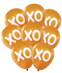 Latex Party Balloons with XO hugs and kisses for international kiss day, Valentines or birthday gold
