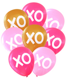 Latex Party Balloons with XO hugs and kisses for international kiss day, Valentines or birthday pink gold